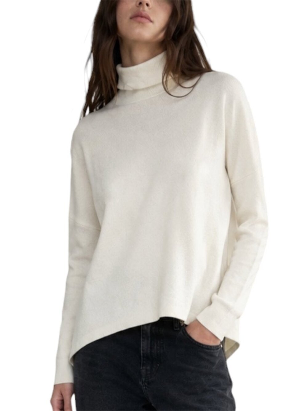 Size S White ribbed Oversized Dolman Turtleneck Knit Sweater